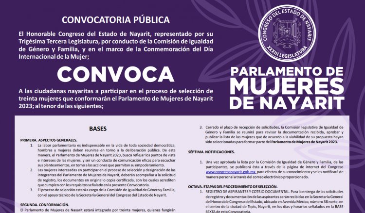 Invita Congreso de Nayarit al Parlamento de Mujeres