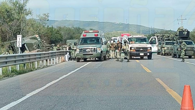 19 SOLDADOS LESIONADOS AL VOLCAR CAMIÓN EN CARRETERA VICTORIA-MONTERREY